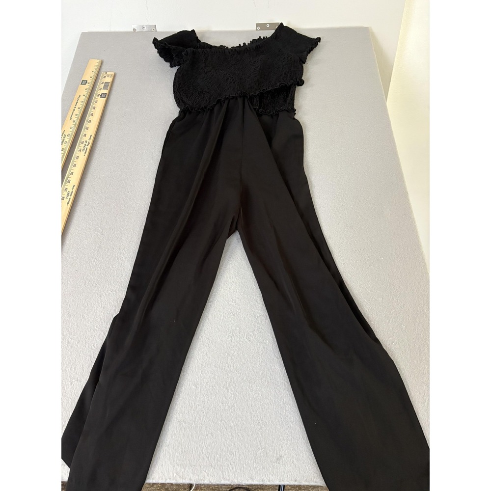Beautysissi Jumpsuit Womens Small Off Shoulder Smocked Ruffle Wide Leg Pantsuit